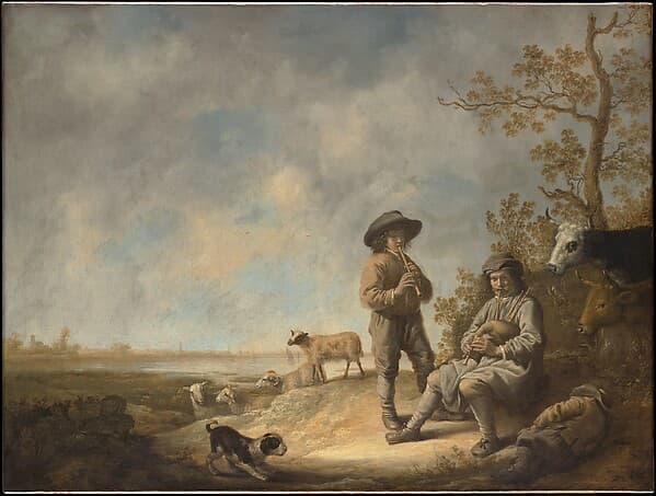 Альберт Кёйп. Пастухи, играющие на свирелях, 1643 год.