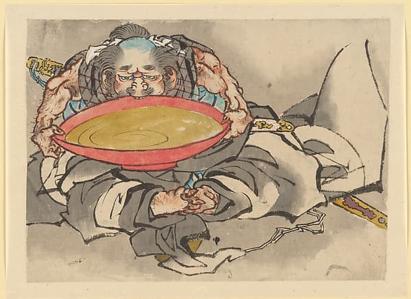 Кацусика Хокусай. Саката Кинтоки пьёт сакэ, 1760 год.