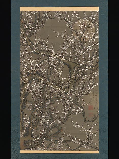 Ито Дзякутю. Цветущая белая слива и луна, 1755 год.