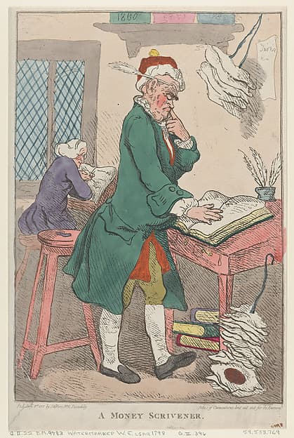 Томас Роулендсон. Графический лист «A Money Scrivener», 1801 года.
