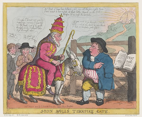 Томас Роулендсон. Графический лист «John Bull's Turnpike Gate», 1805 года.