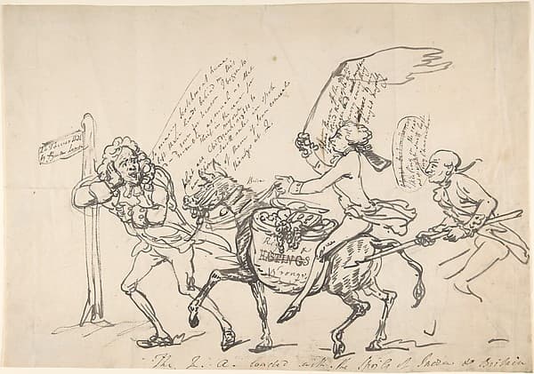 Томас Роулендсон. Графический лист «The Q A loaded with the spoils of India and Britain, March 6, 1788», около 1788 года.