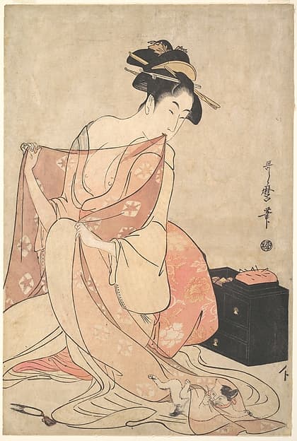 Китагава Утамаро. Гравюра «A Woman and a Cat»