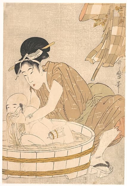 Китагава Утамаро. Гравюра «Bathtime (Gyōzui)»