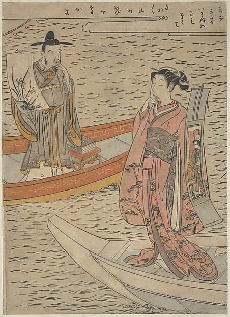 Судзуки Харунобу. Гравюра «Parody of the Noh Play "Hakurakuten"», около 1766 года.