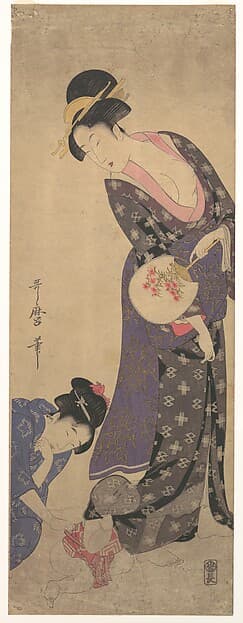 Китагава Утамаро. Гравюра «Two Women with a Baby who is Playing on the Floor», около 1793 года.