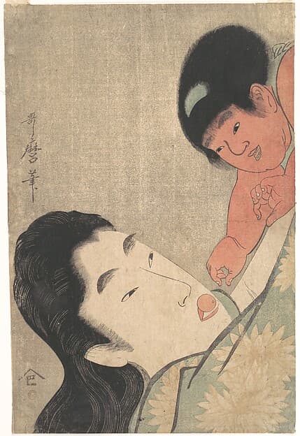 Китагава Утамаро. Гравюра «Yamauba and Kintarō Playing with a Cherry», около 1795 года.