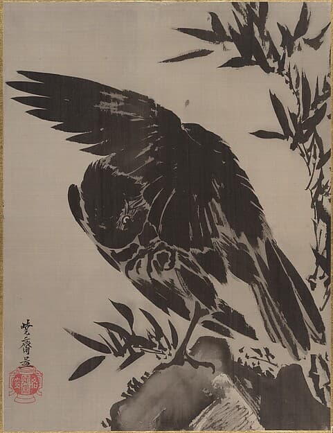 Каванабэ Кёсай. Произведение «Crow on a Rock», около 1887 года.