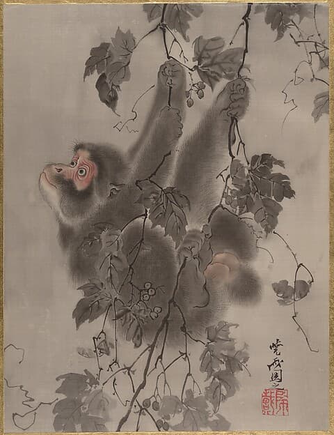 Каванабэ Кёсай. Произведение «Monkey Hanging from Grapevines»