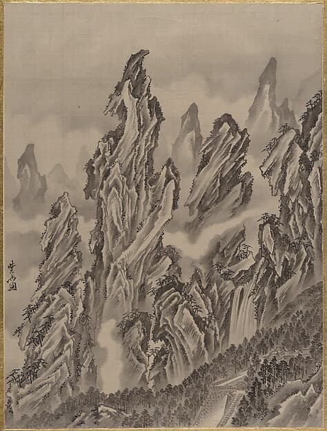 Каванабэ Кёсай. Произведение «Rocky Landscape», около 1887 года.