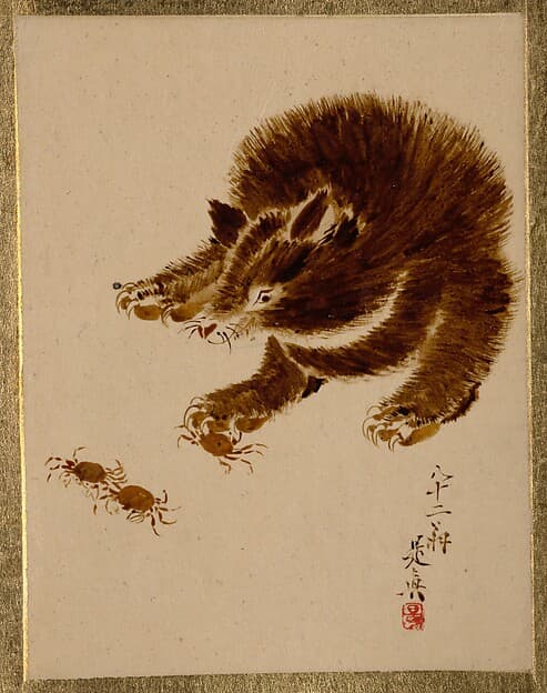 Сибата Дзэсин. Произведение «Bear and Crabs», 1807 год.