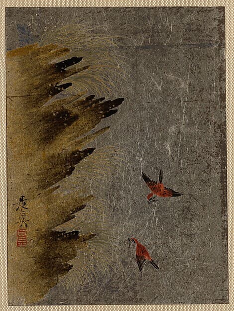 Сибата Дзэсин. Произведение «Birds and Jutting Rocks», 1807 год.