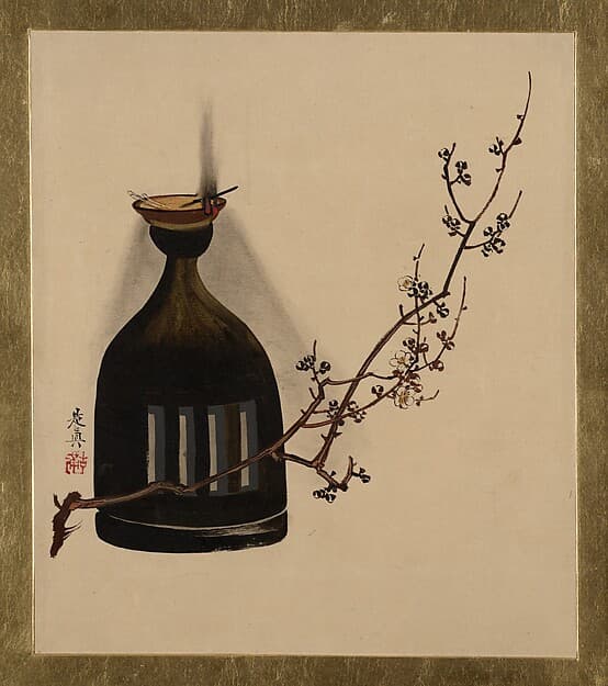 Сибата Дзэсин. Произведение «Lacquer Paintings of Various Subjects: Plum Branch with Oil Lamp», 1882 года.