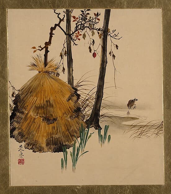 Сибата Дзэсин. Произведение «Lacquer Paintings of Various Subjects: Snow Shelter for a Tree with Sparrow»