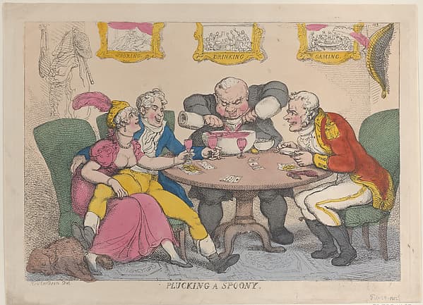 Томас Роулендсон. Графический лист «Plucking a Spoony», 1812 года.