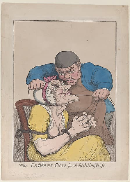Томас Роулендсон. Графический лист «The Cobbler's Cure for a Scolding Wife», 1813 года.